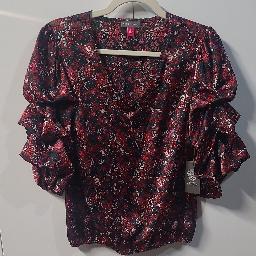 Vince Camuto Floral Blouse - Red and Black